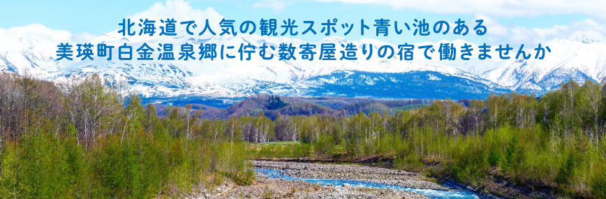 北海道で人気の観光スポット青い池のある美瑛町白金温泉郷に佇む数寄屋造りの宿で働きませんか